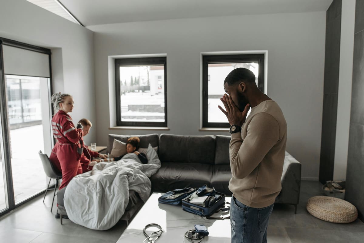 Family receiving support during a medical crisis at home